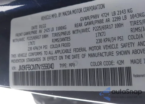 2022 Mazda Cx-5 2.5 S Preferred z USA, uszkodzony, nr VIN JM3KFBCM7N1559040